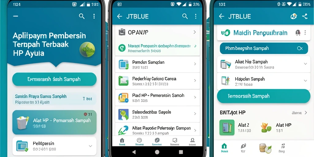 Screenshot antarmuka JTBLUE yang menampilkan fungsi pembersihan sampah.